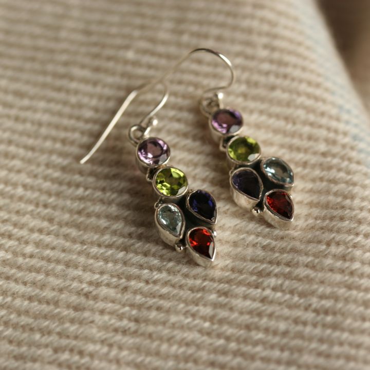 Mixed Stone and Silver Earrings- silver-jewelry.co.uk