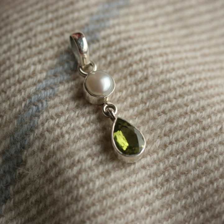Peridot and Pearl and Silver Pendant