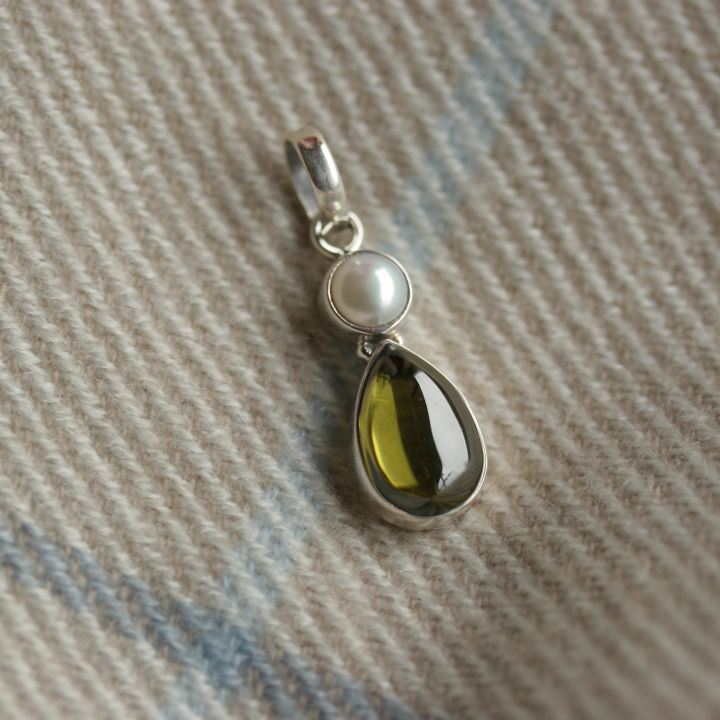 Olive Topaz and Pearl Pendant - Claire Hartley Silver Jewellery