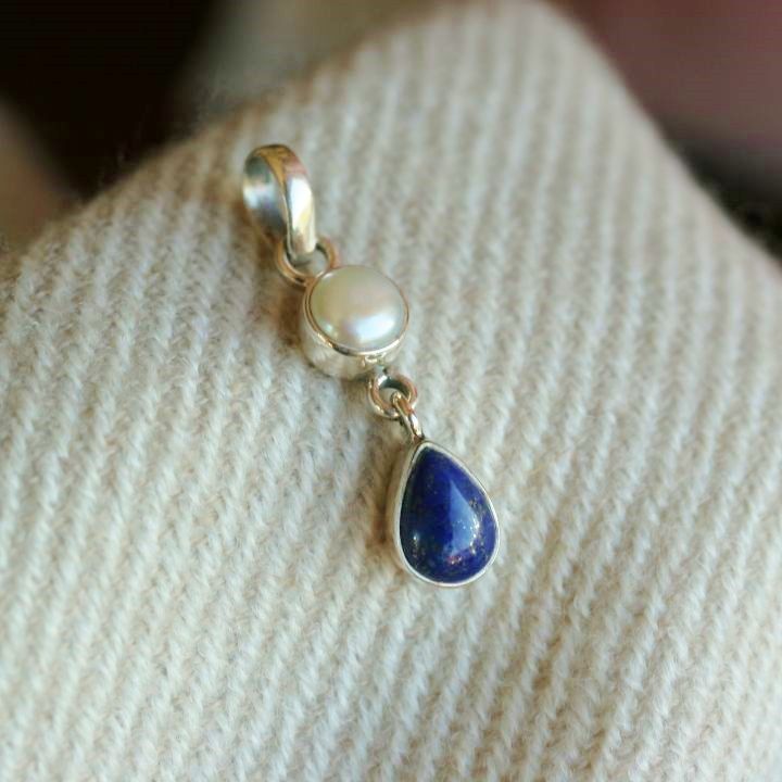 Lapis and Pearl and Silver Pendant - Claire Hartley Silver Jewellery