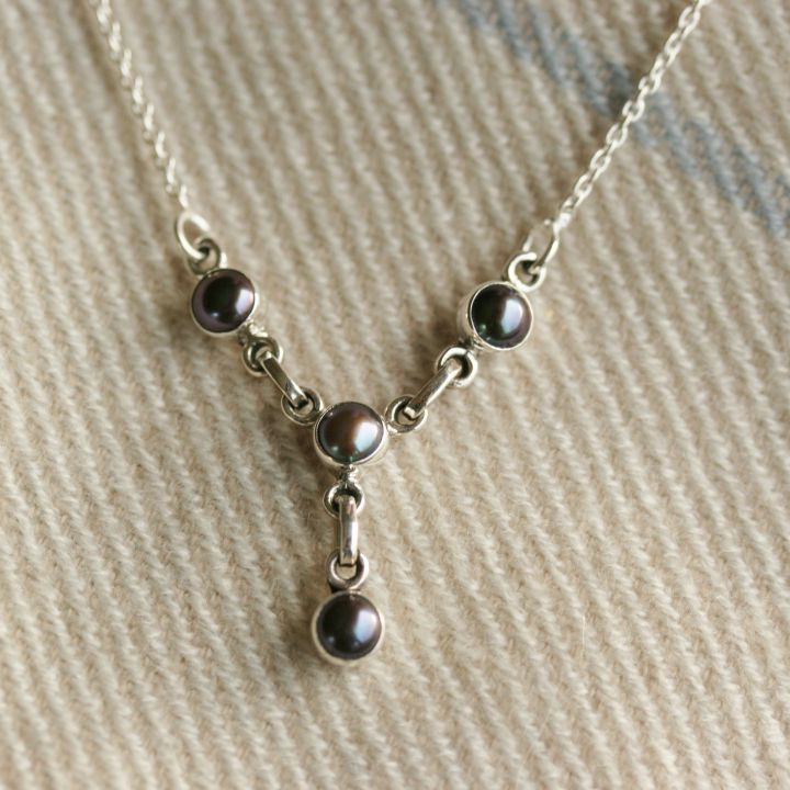 Black Pearl and Silver Necklace- Silver Pearl Jewellery