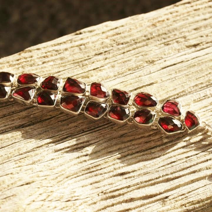 Chunky Garnet Silver Bracelet - Garnet Jewellery