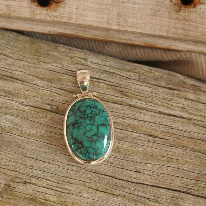 Oval Turquoise Pendant - Turquoise Silver Pendant