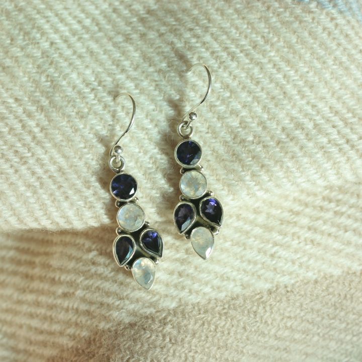 Iolite and Moon Earrings