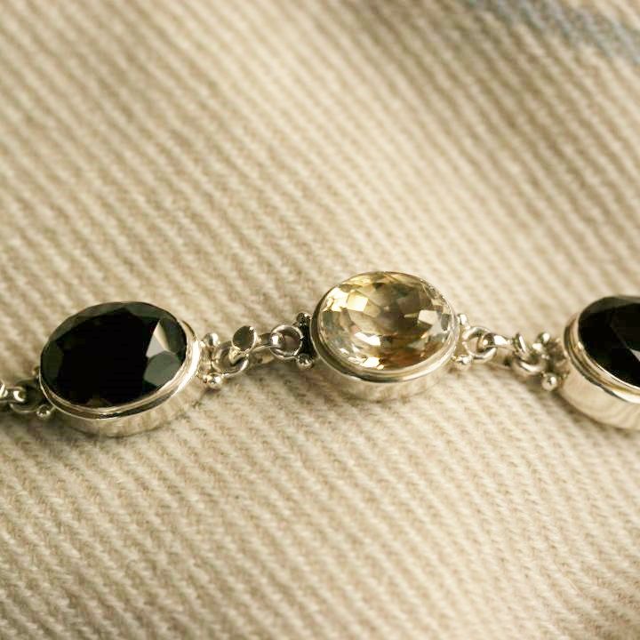 Smoky Quartz with Citrine Bracelet - Silver Gemstone Jewellery