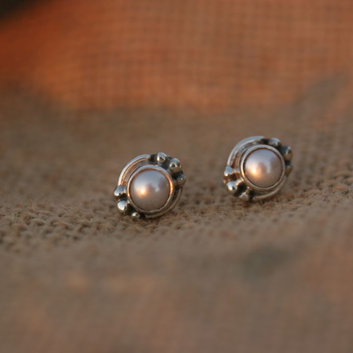 Delicate Pearl Silver Studs - Pearl Silver Earrings