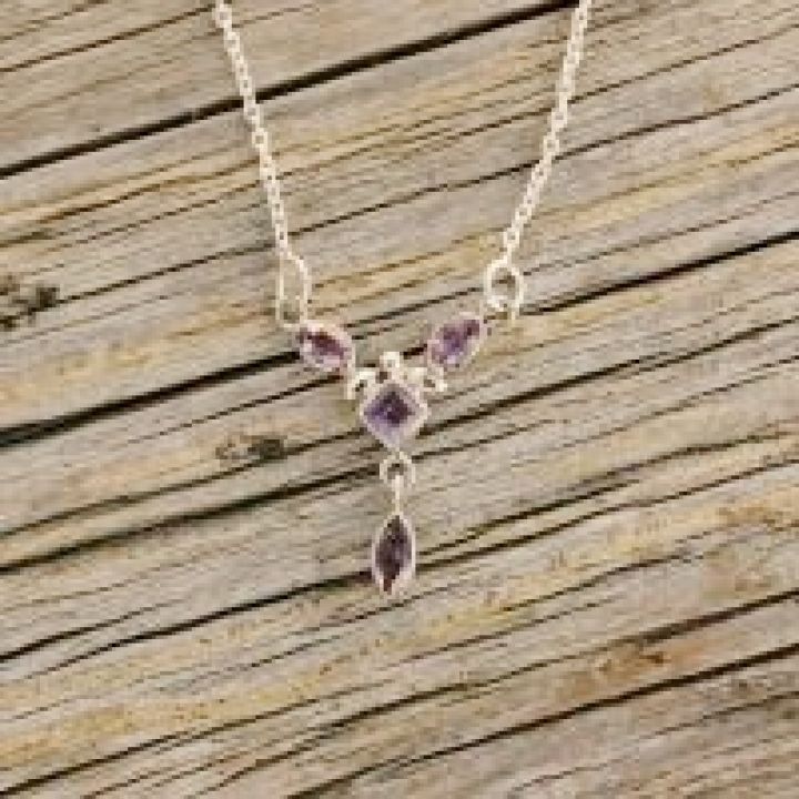 Small Amethyst Necklace - Amethyst Silver Necklace