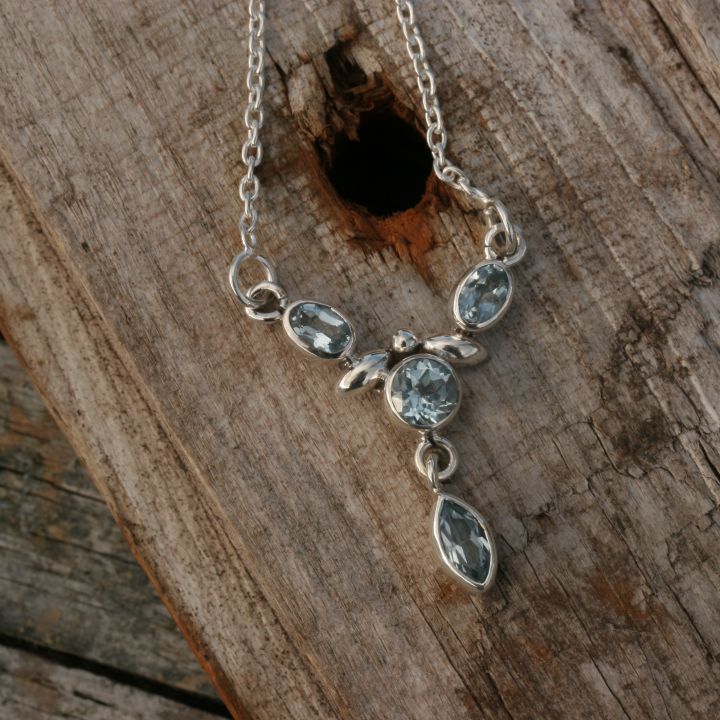 Small Blue Topaz Silver Necklace- Blue Topaz Jewellery