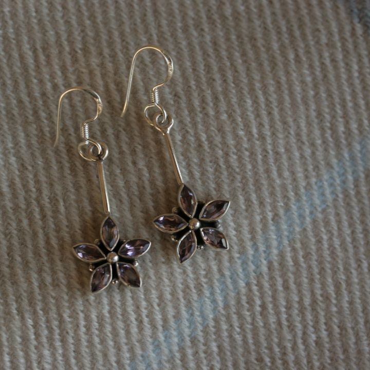 Amethyst Flower Earrings - Amethyst Silver Earrings