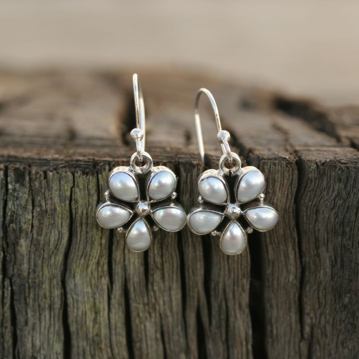Pearl Silver Earrings - Flower Earrings