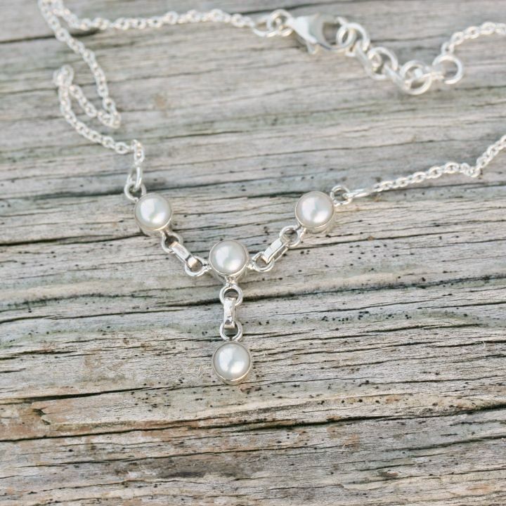 White Pearl and Silver Necklace - Pearl Silver Jewelry