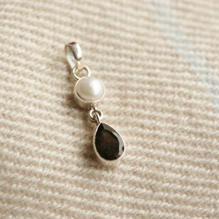 Smoky Quartz and Pearl and Silver Pendant