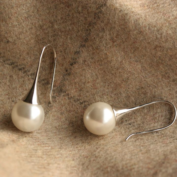Pearl Silver Earrings - Pearl Cone Earrings