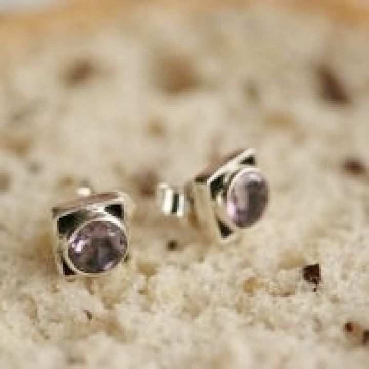 Amethyst and Silver Studs - Silver Jewelry UK