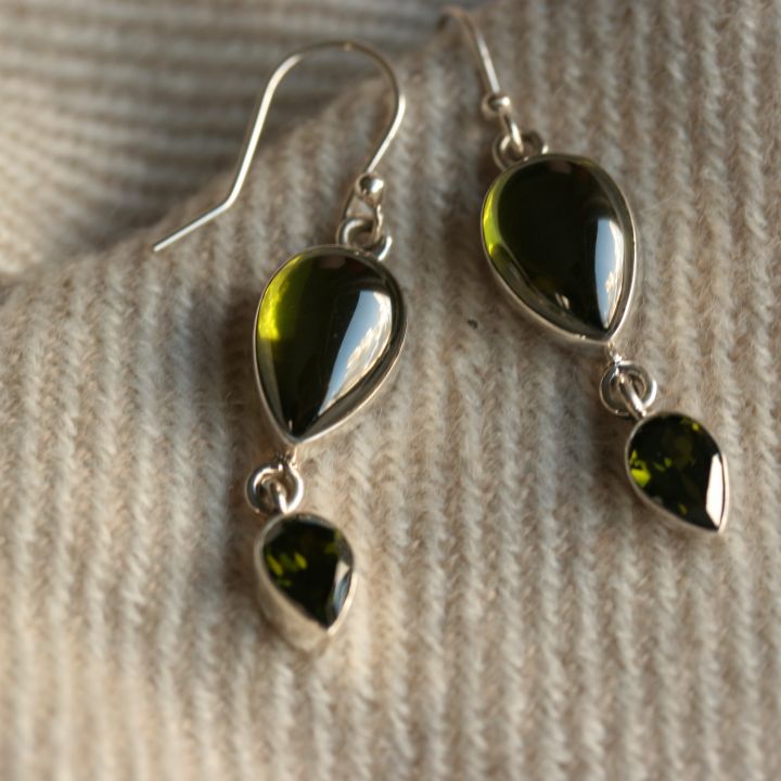 Olive Topaz Earrings - Silver Gemstone Earrings