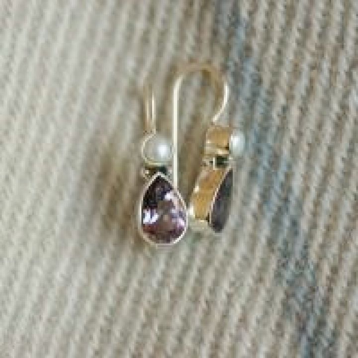 Amethyst and Pearl Silver Earrings - Amethyst Jewelry