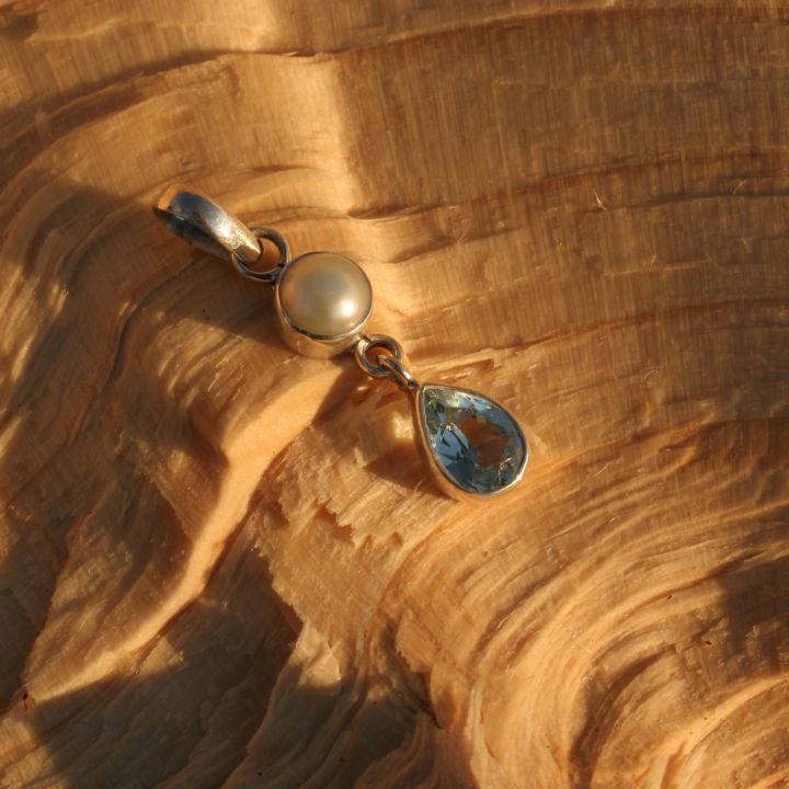 Blue Topaz and Pearl Silver Pendant - Silver Jewellery