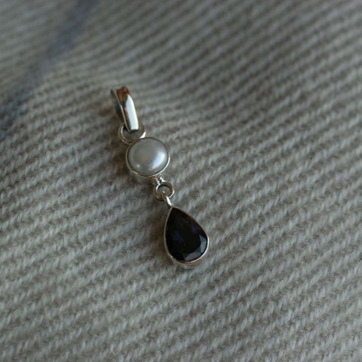 Iolite and Pearl Silver Pendant - Claire Hartley