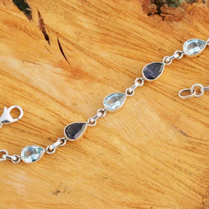 Blue Topaz and Iolite Silver Bracelet - Silver Jewellery