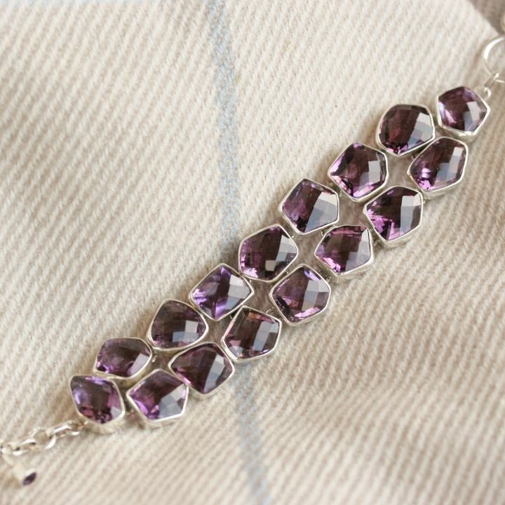 Stunning Amethyst Bracelet - Designer Amethyst Silver Bracelet