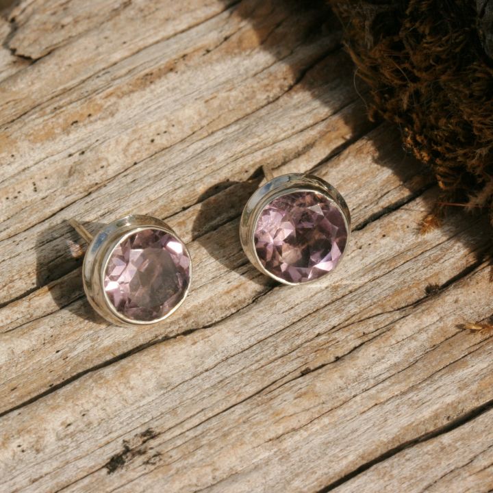 Amethyst Silver Studs - Faceted Amethyst Studs