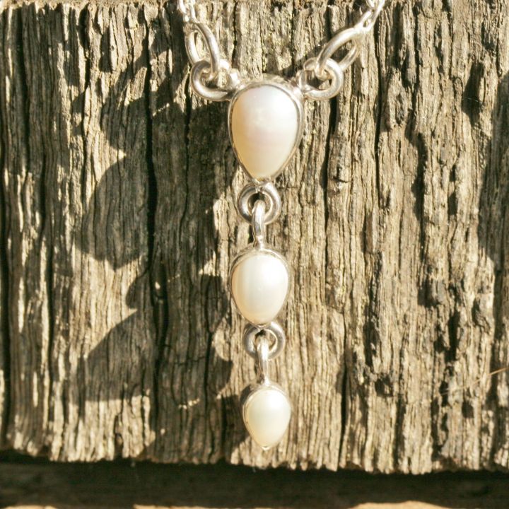 Pearl Teardrop Necklace- Pearl Silver Necklace