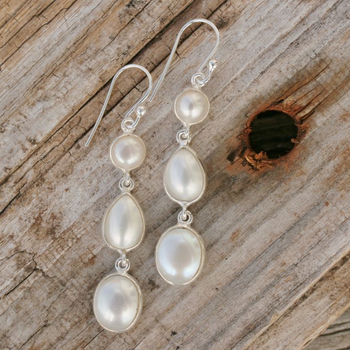 Long Pearl Earrings - Pearl Silver Earrings