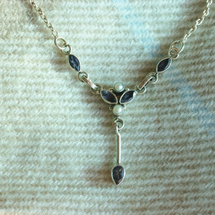 Iolite and Pearl Silver Necklace - Silver Necklace