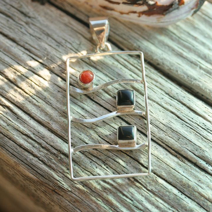 Modern Coral and Onyx Pendant