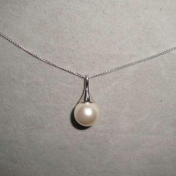 White Pearl Cone Pendant - Silver Pearl Pendant