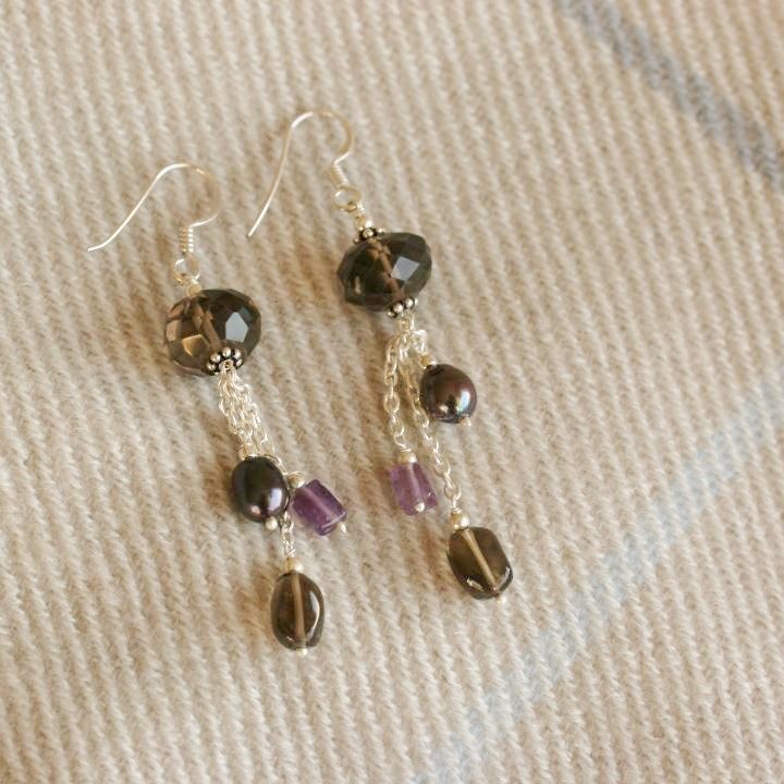 Mixed Stone and Silver Earrings - Silver Jewellery